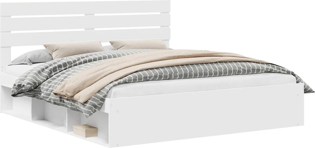 vidaXL Cadru de pat cu headboard Alb 180 x 200 cm Lemn de pin masiv