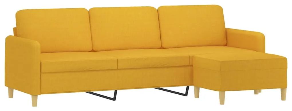 Canapea cu 3 locuri si taburet, galben deschis, 210 cm, textil Galben deschis, 228  x 77 x 80 cm