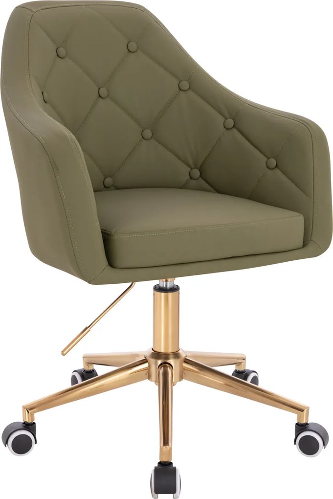 HR831K Scaun Khaki Piele Ecologica Premium Soft cu Bază Aurie
