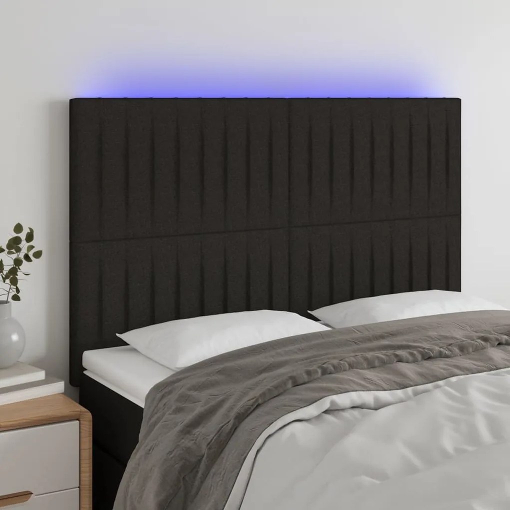 3122662 vidaXL Tăblie de pat cu LED, negru, 144x5x118/128 cm, textil