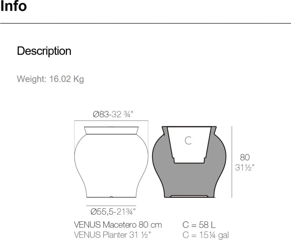 Ghiveci plante design decorativ modern exterior/interior Venus 83x80cm