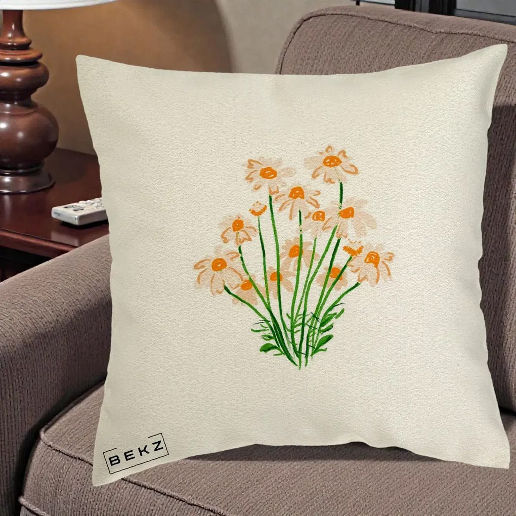 Perna Decorativa Margarete Camp, 40x40 cm, Ecru, Husa Detasabila, Perna Inclusa, BEKZ®