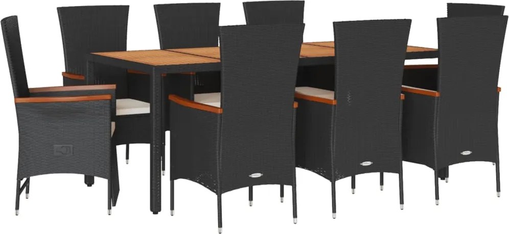 vidaXL Set mobilier de grădină cu perne, 9 piese, negru, poliratan
