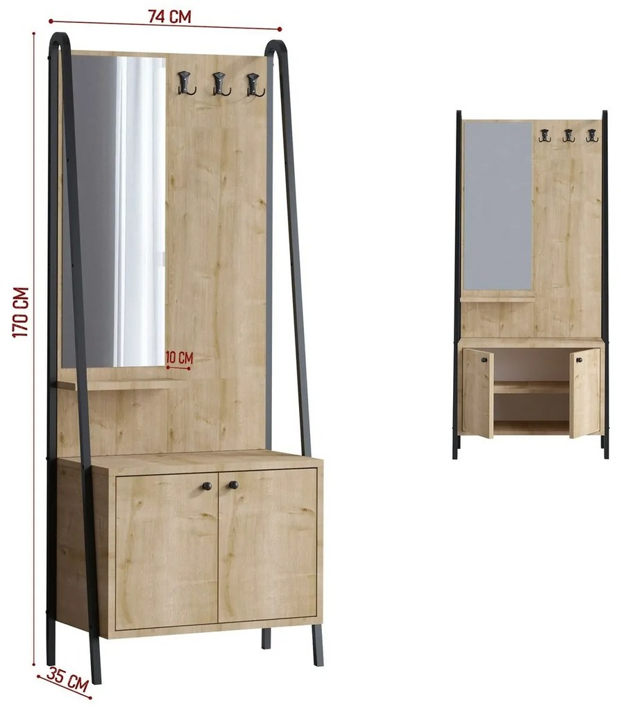 Cuier cu dulap de pantofi Lumi Oak and Black