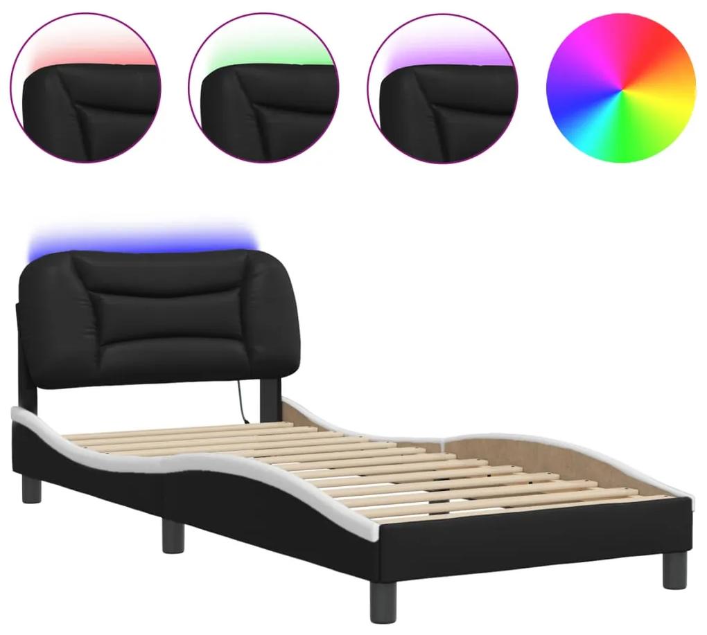 3214181 vidaXL Cadru de pat cu LED negru și alb 90x190 cm piele artificială