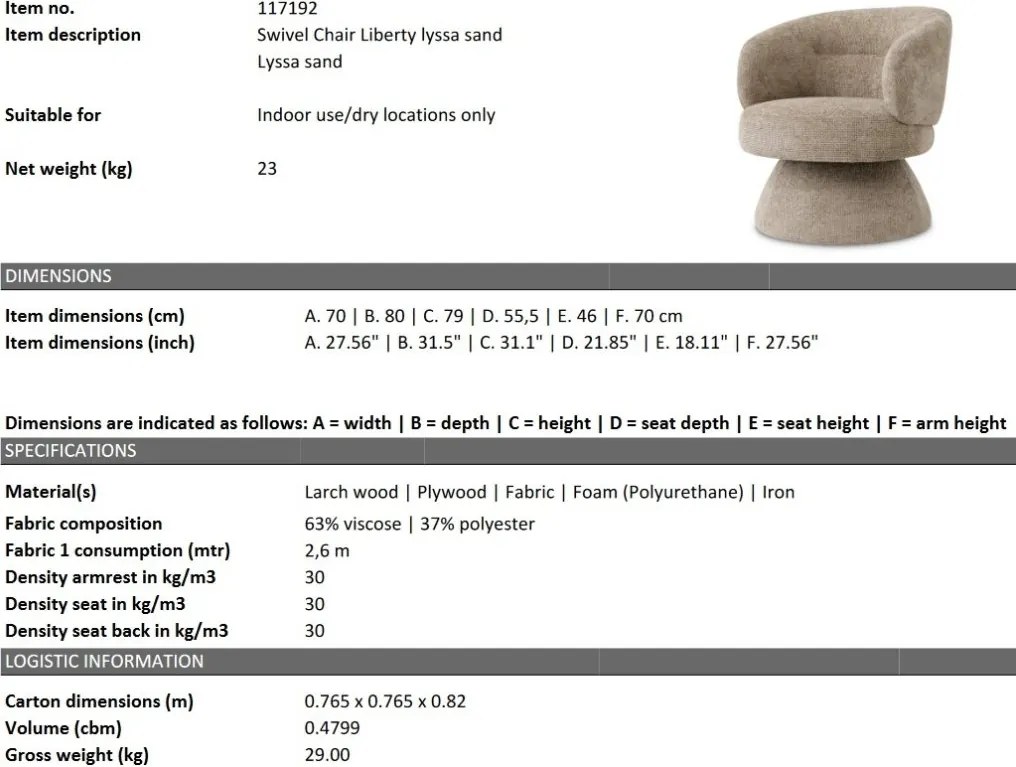 Scaun pivotant design elegant LUX Liberty, Lyssa sand