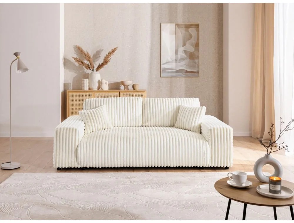 Canapea crem cu tapițerie din catifea reiată 213 cm Justin – Ropez