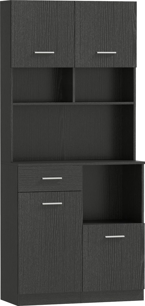 HOMCOM Dulap de bucătărie, bufet cu sertar, uși Soft-Close, 80 x 35 x 180 cm, Negru | Aosom Romania