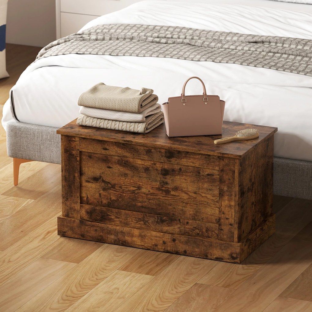 HOMCOM Cufăr de depozitare, cutie pentru jucării, cu balama de siguranță, pentru living, din lemn, 80 x 40 x 45 cm, maro rustic | Aosom Romania