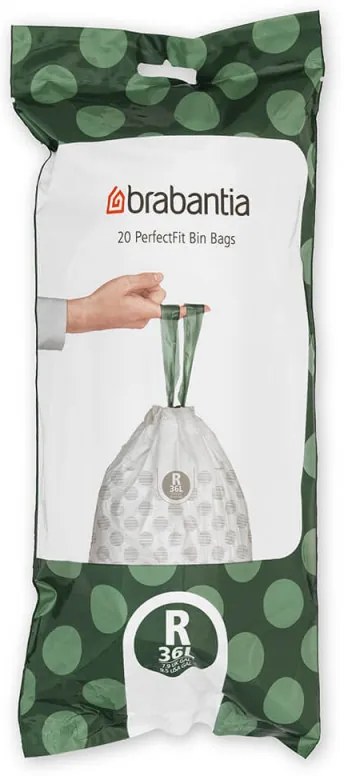Saci de gunoi Brabantia PerfectFit Bo 1005588, Dimensiune R, 36 L, 20 buc, Alb