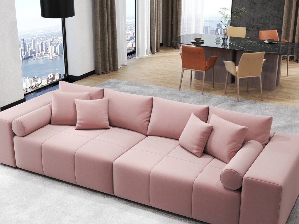 Canapea extensibilă dumonde cu ladă de depozitare si sezut confortabil din spuma high-density, Marbela Royal Roz XXL 295x100 cm