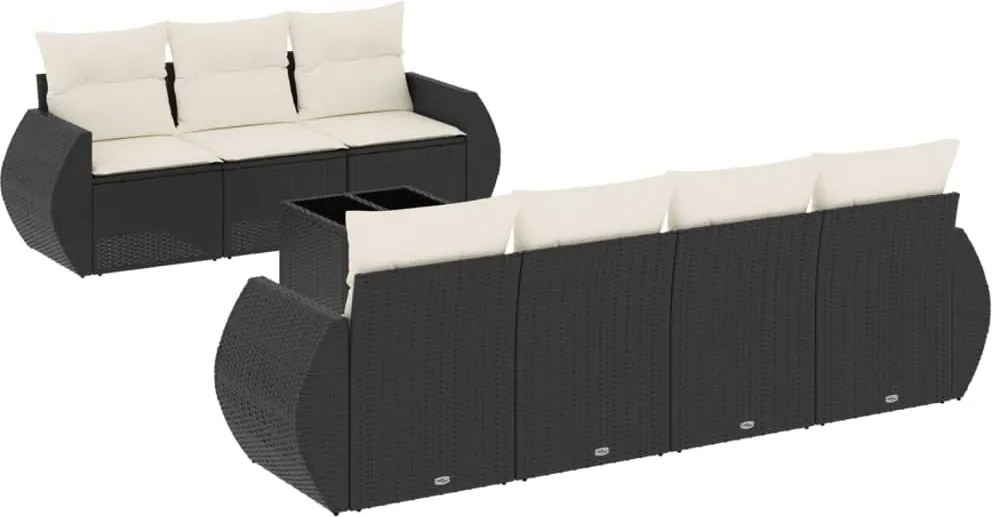 vidaXL Set mobilier de grădină cu perne, 8 piese, negru, poliratan