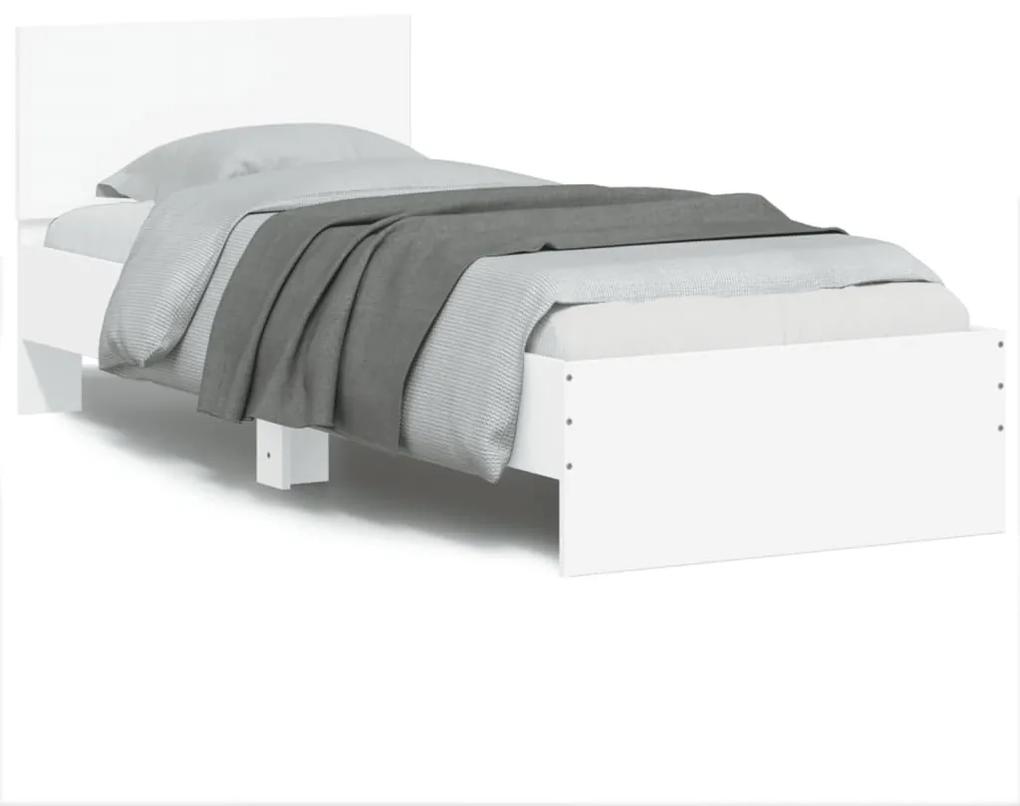 838841 vidaXL Cadru de pat cu tăblie și lumini LED, alb, 75x190 cm