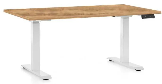 Masă înălțime reglabilă OfficeTech C, 140 x 80 cm, picioare albe, stejar auriu