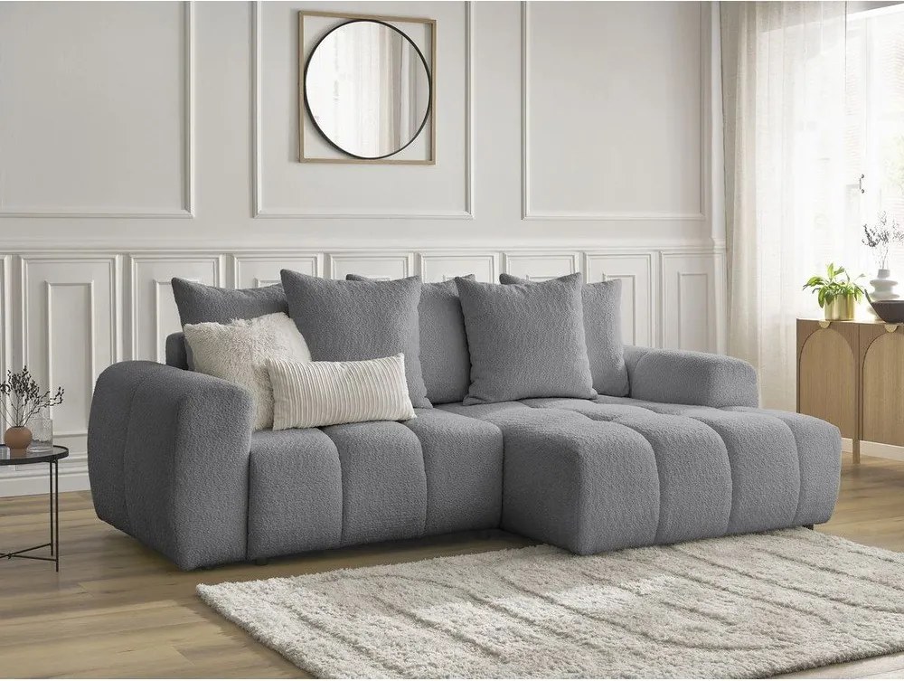 Colțar gri extensibil/cu spațiu de depozitare cu tapițerie din țesătură bouclé (cu colț pe partea dreaptă/cu șezlong) Roxelane – Bobochic Paris