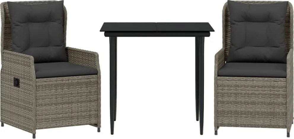 vidaXL Set mobilier de grădină cu perne, 3 piese, gri, poliratan