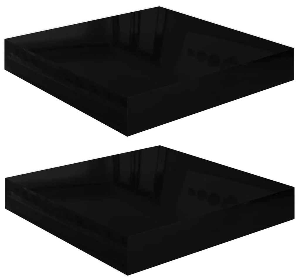 323761 vidaXL Rafturi de perete 2 buc. negru extralucios 23x23,5x3,8 cm, MDF