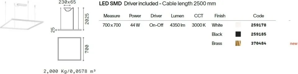 Lustra LED suspendata design geometric ORACLE SLIM SP D070 SQUARE 3000K ON-OFF OT