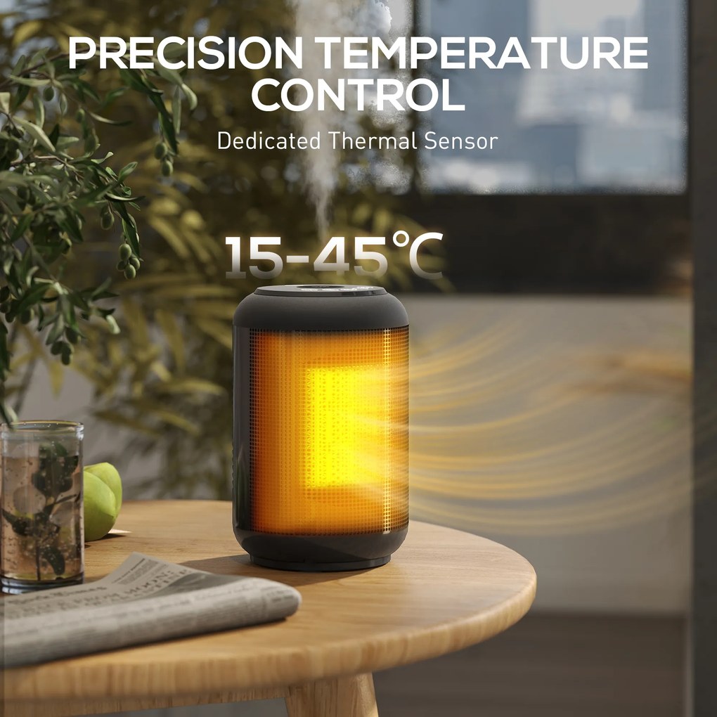 HOMCOM Încălzitor electric cu 3 moduri și temporizator 24h, 14x14x21.5 cm, Negru | Aosom Romania