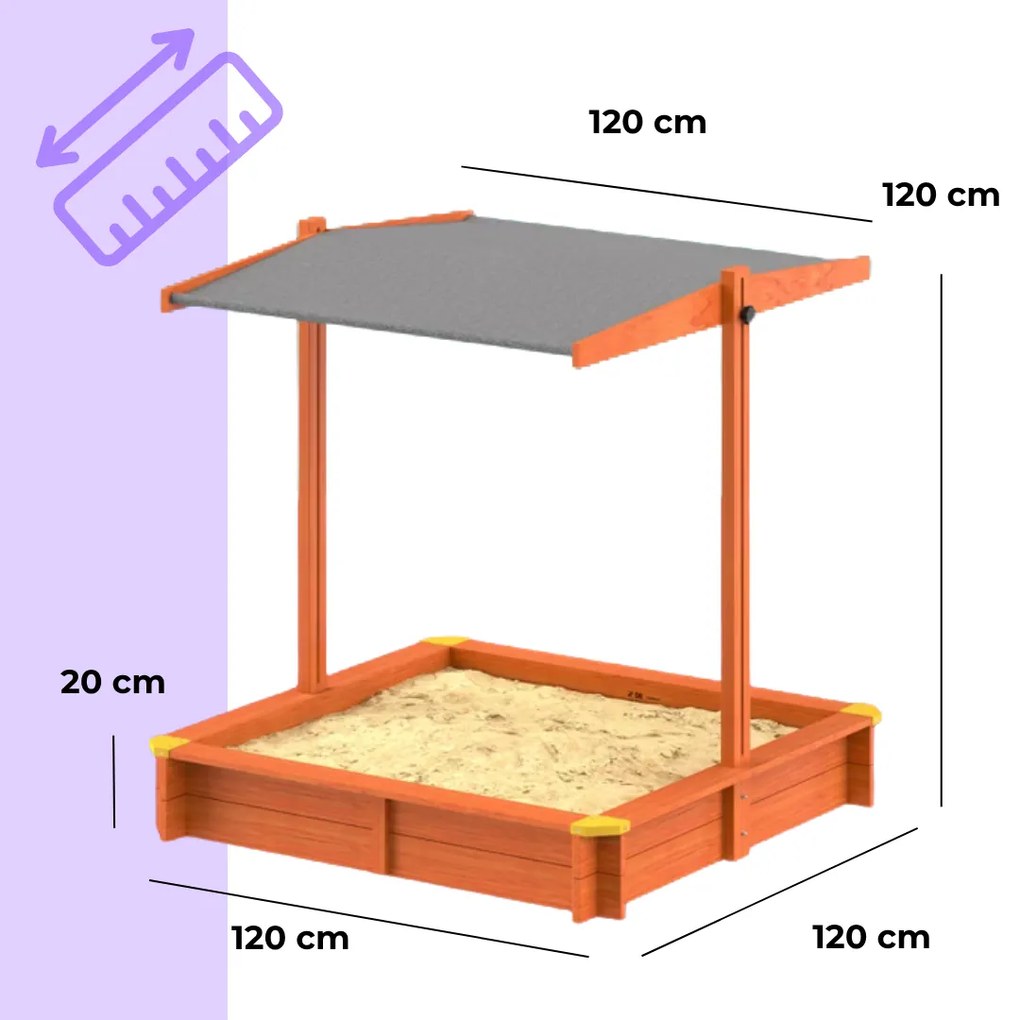 Spielwerk Cutie de nisip cu acoperiș Sami, din lemn de brad, 120x120x120cm