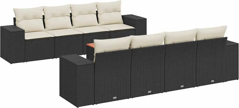 vidaXL Set mobilier de grădină cu perne, 9 piese, negru, poliratan