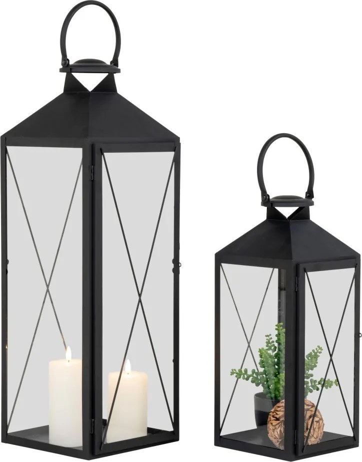 Lanterne decorative Casa, oțel/vidră, negru, set de 2