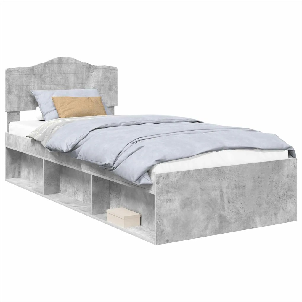 vidaXL Cadru de pat cu headboard Beton 90 x 200 cm Lemn de pin masiv