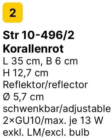 Aplica cu 2 spoturi directionabile stil minimalist PENN, rosu coral