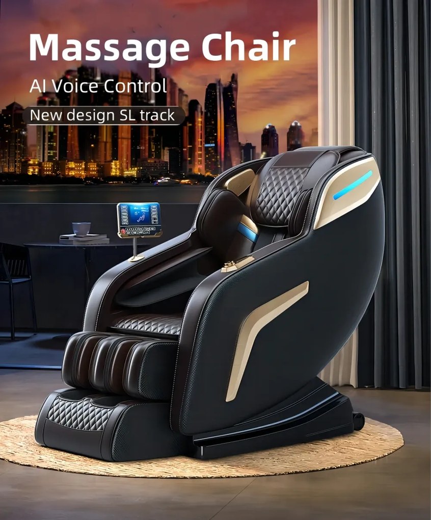 Fotoliu de Masaj ROMULUS, Masaj AI, Pistă SL, Bluetooth, Display, Zero Gravity, 2 Boxe, Moduri Automate, PU, Negru