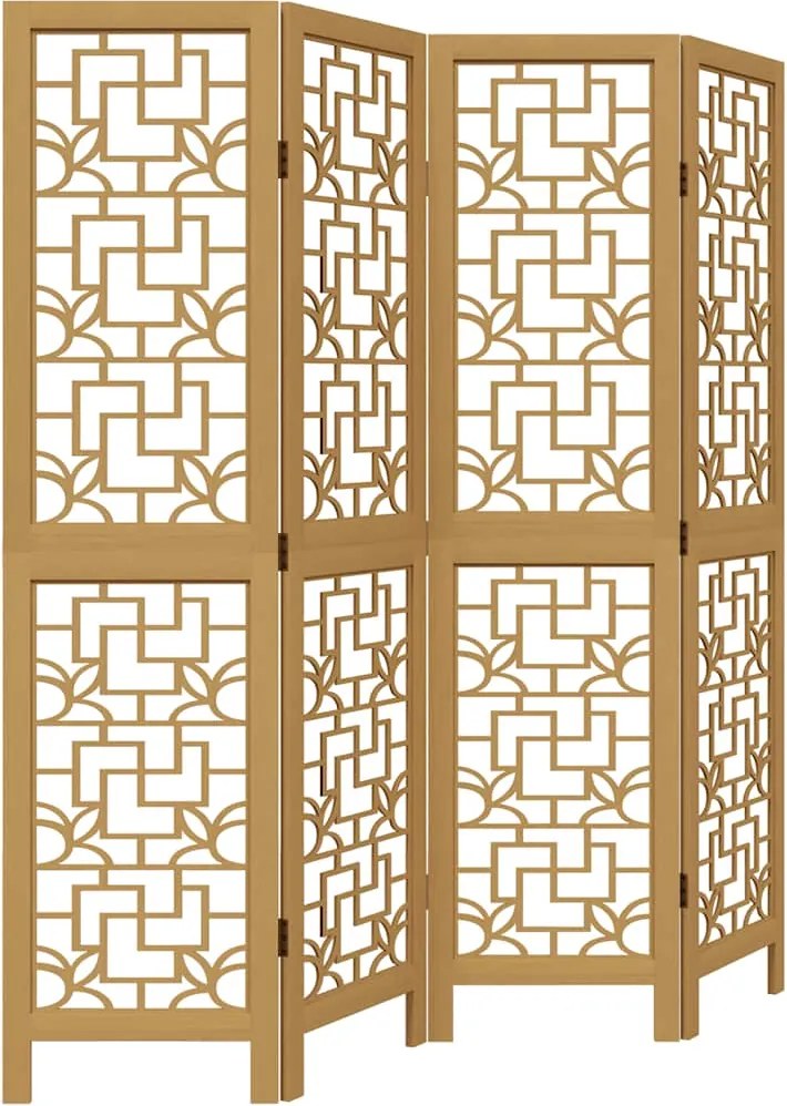 vidaXL Paravan de cameră cu 4 panouri, maro, lemn masiv paulownia