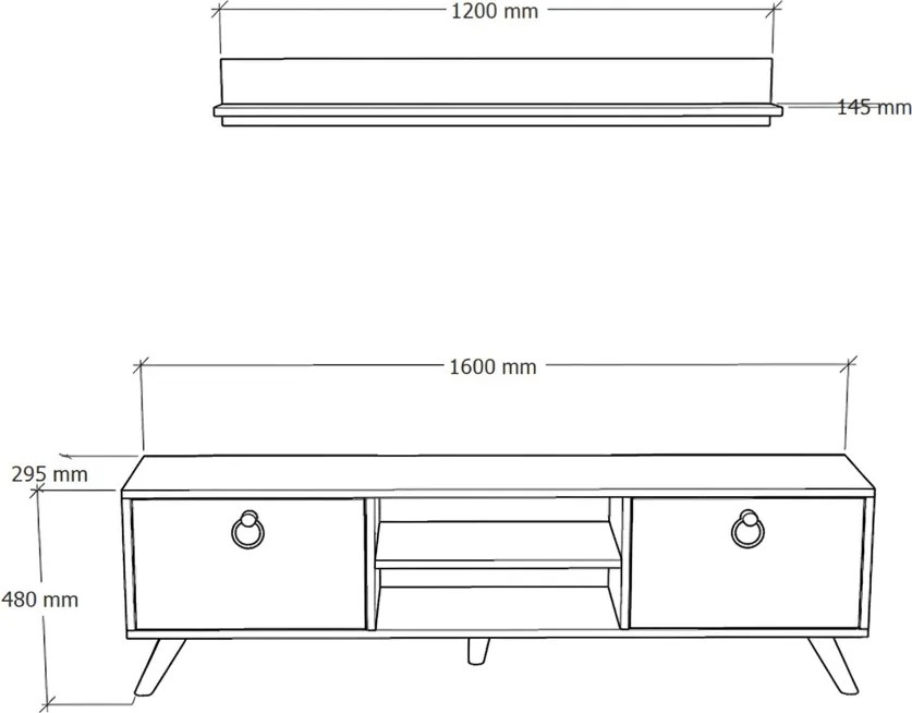 Comoda TV ZEN 160 cm cu polita de perete, decor nuc/marmura neagra