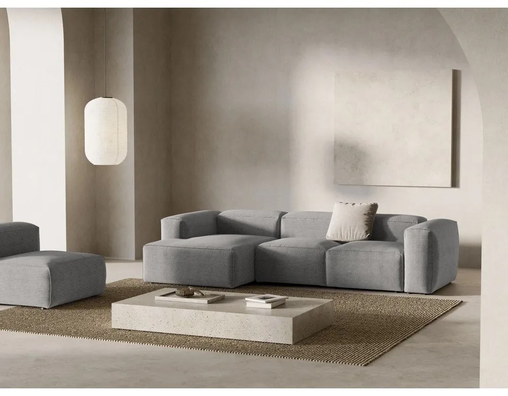 Colțar gri deschis cu tapițerie din catifea reiată (cu colț pe partea stângă/cu șezlong) Bergamo – Cosmopolitan Design