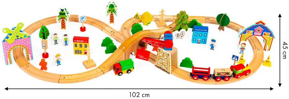 Set de trenuri din lemn 74 buc