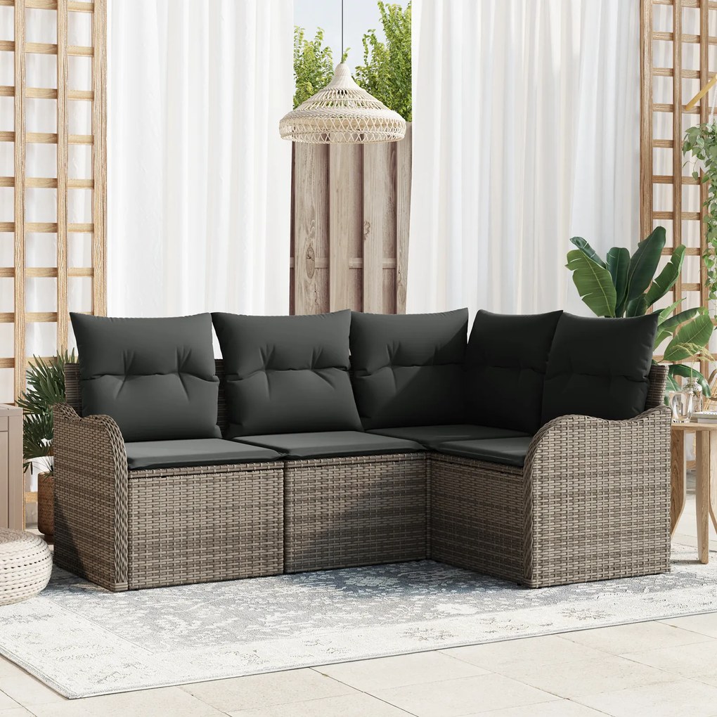 vidaXL Set de canapele pentru grădină cu pernă 4 pcs Gri Rattan poli