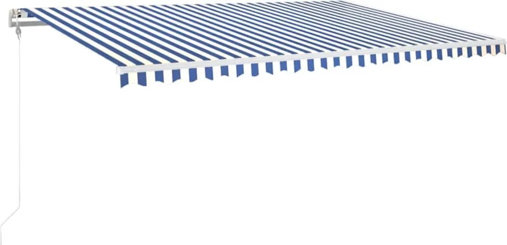 vidaXL Copertină automată cu LED&senzor vânt, albastru&alb, 500x350 cm