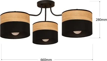 Plafonieră aplicată ALBA 3xE27/15W/230V Ø 66 cm negru/maro