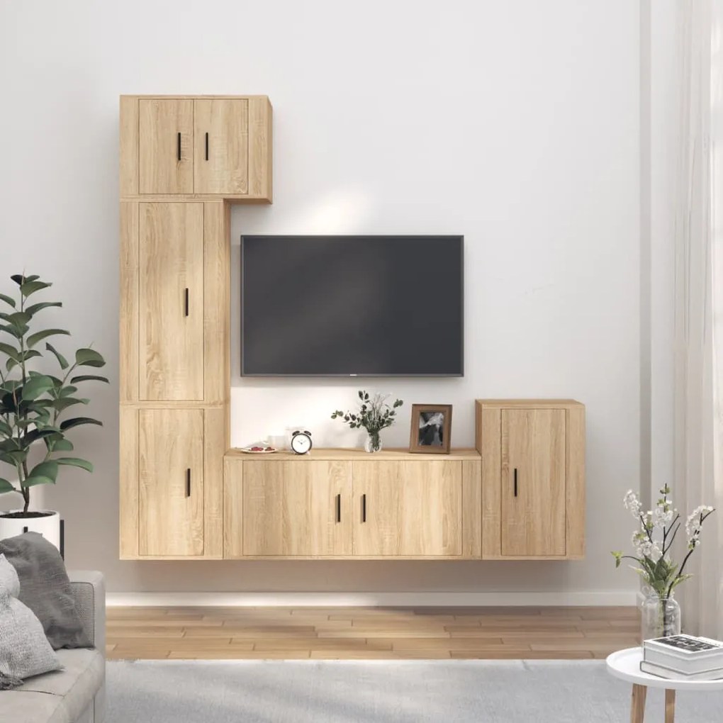 3188625 vidaXL Set dulap TV, 5 piese, stejar sonoma, lemn prelucrat