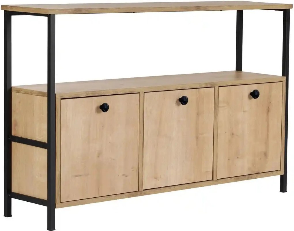 Comoda SOLACE, stejar/negru, PAL/metal, 120x30x77 cm