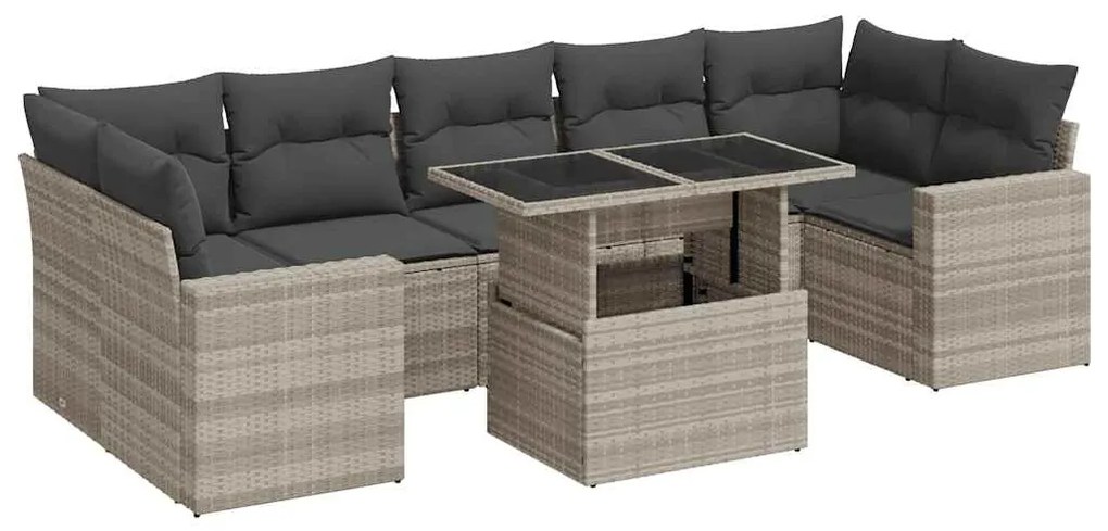 3326283 vidaXL Set mobilier de grădină cu perne, 8 piese gri deschis poliratan