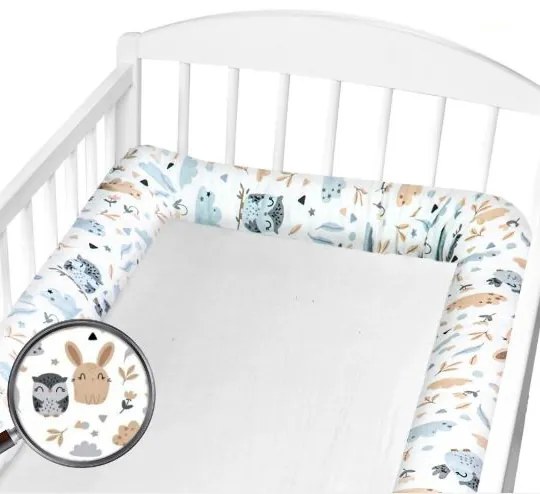 Set 2 aparatori laterale multifunctionale tip rulou pentru patut 120x60 cm Kidizi Forest Friends, husa detasabila, diametru 10 cm