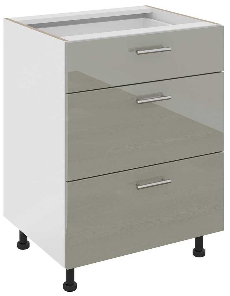 Corp Baza Karo, 3 Sertare, Gri Lucios/Alb, MDF, 60 x 50 x 80 cm