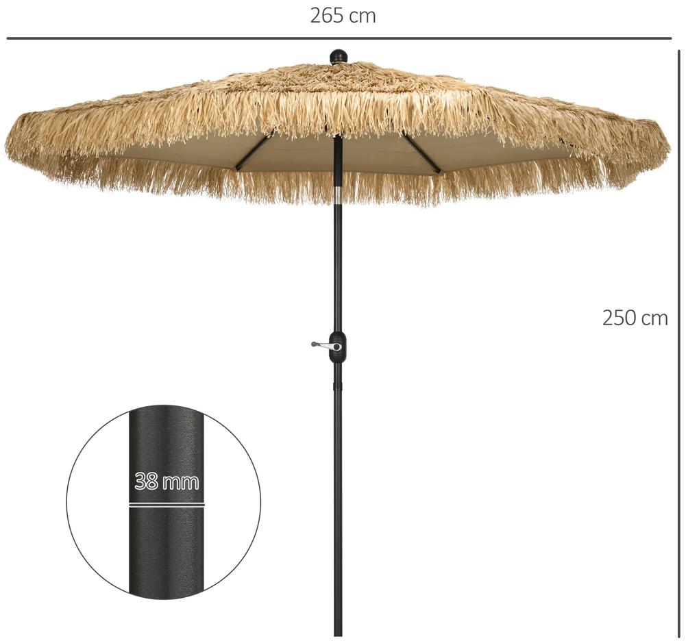 Outsunny Umbrelă de Grădină Stil Hawai cu Paie, Rotundă cu Manivelă, Ø265x250cm, Kaki | Aosom Romania