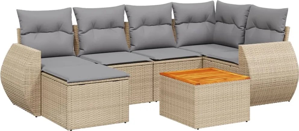 vidaXL Set canapele de grădină, 7 piese, cu perne, bej, poliratan
