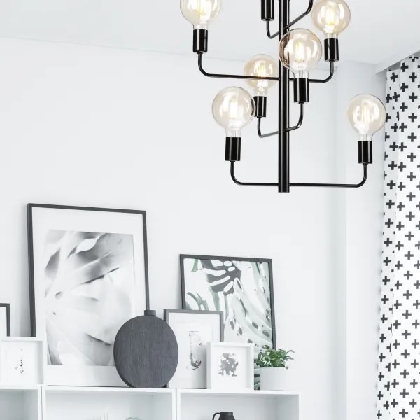 Lustră pe lanț ORLANDO 8xE27/60W/230V neagră