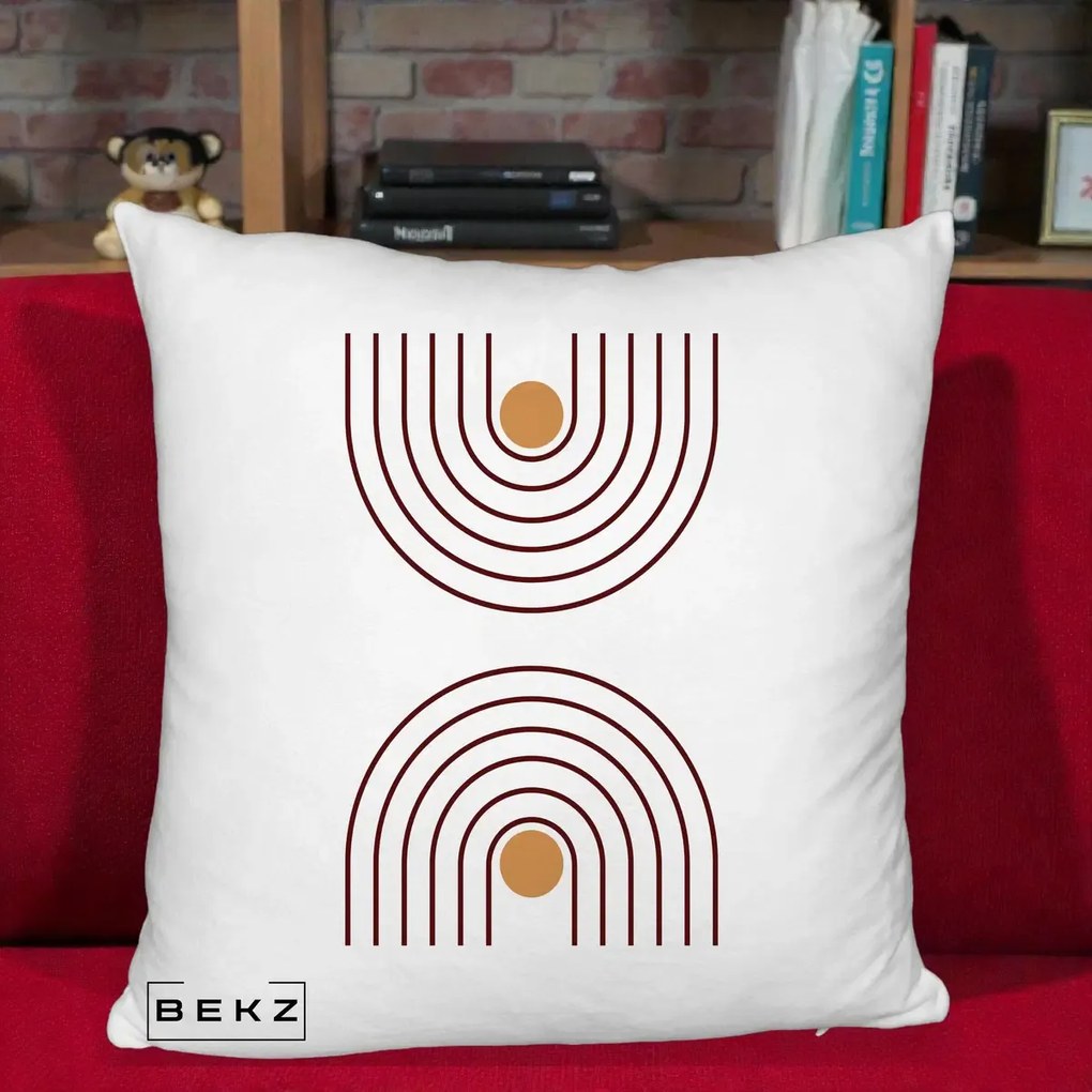 Perna Decorativa Geometric Boho Arc, 40x40 cm, Alb Pufos, Husa Detasabila, Perna Inclusa, BEKZ®