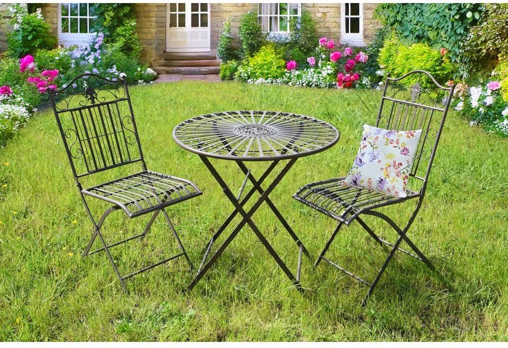 Set de dining pentru grădină maro închis din metal pentru 2 persoane – Garden Pleasure