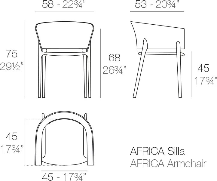 Set de 4 Scaune moderne cu brate de exterior / interior design premium AFRICA 65005 Vondom