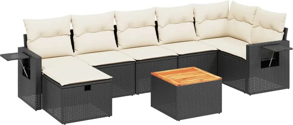 vidaXL Set mobilier de grădină cu perne, 8 piese, negru, poliratan