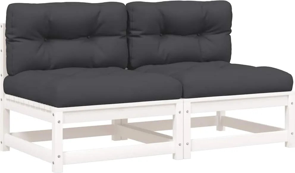 vidaXL Canapele de grădină fără cotiere, cu perne, 2 buc., alb