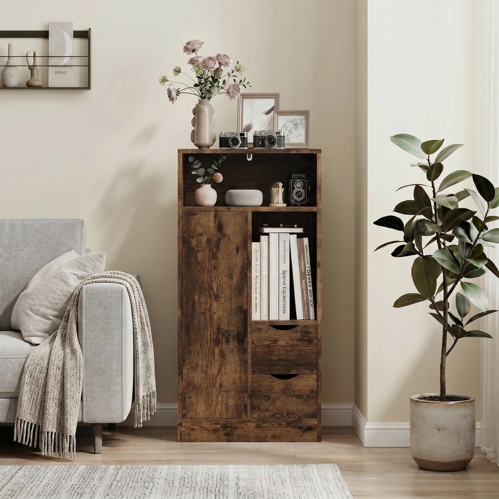 HOMCOM Dulap Baie Îngust cu 2 Sertare și Rafturi Reglabile pentru Bucătărie, Living, Hol, Maro Rustic | Aosom Romania